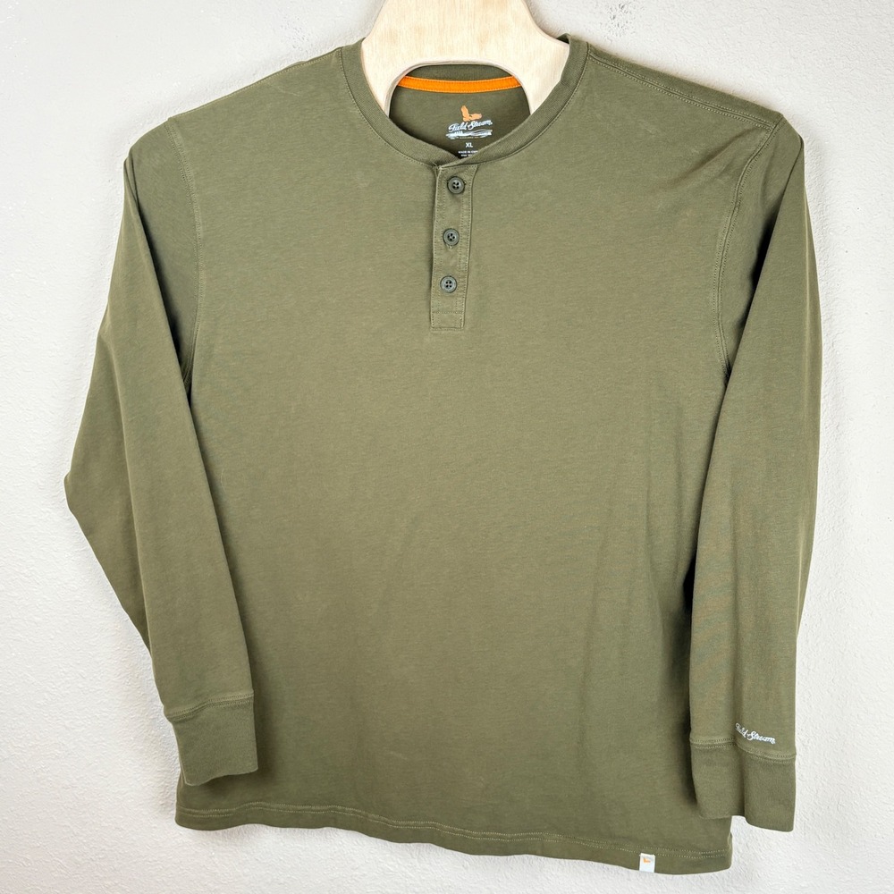 Field & Stream Mens XL Henley Shirt Olive Green Long Sleeve Cotton Outdoor‎